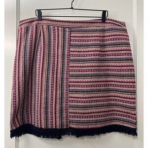 ING Plus Women's Boho Red Blue Stripe Embroidered Fringe Skirt Size 1X